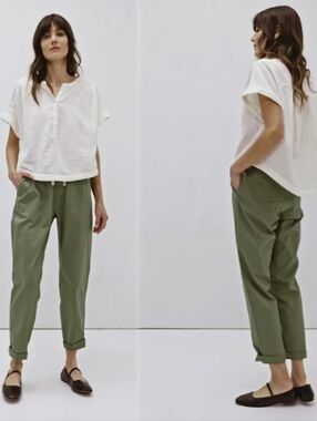 Pact Organic Cotton Olive Drawstring Casual Woven Twill Roll Up Pull-On Pant S